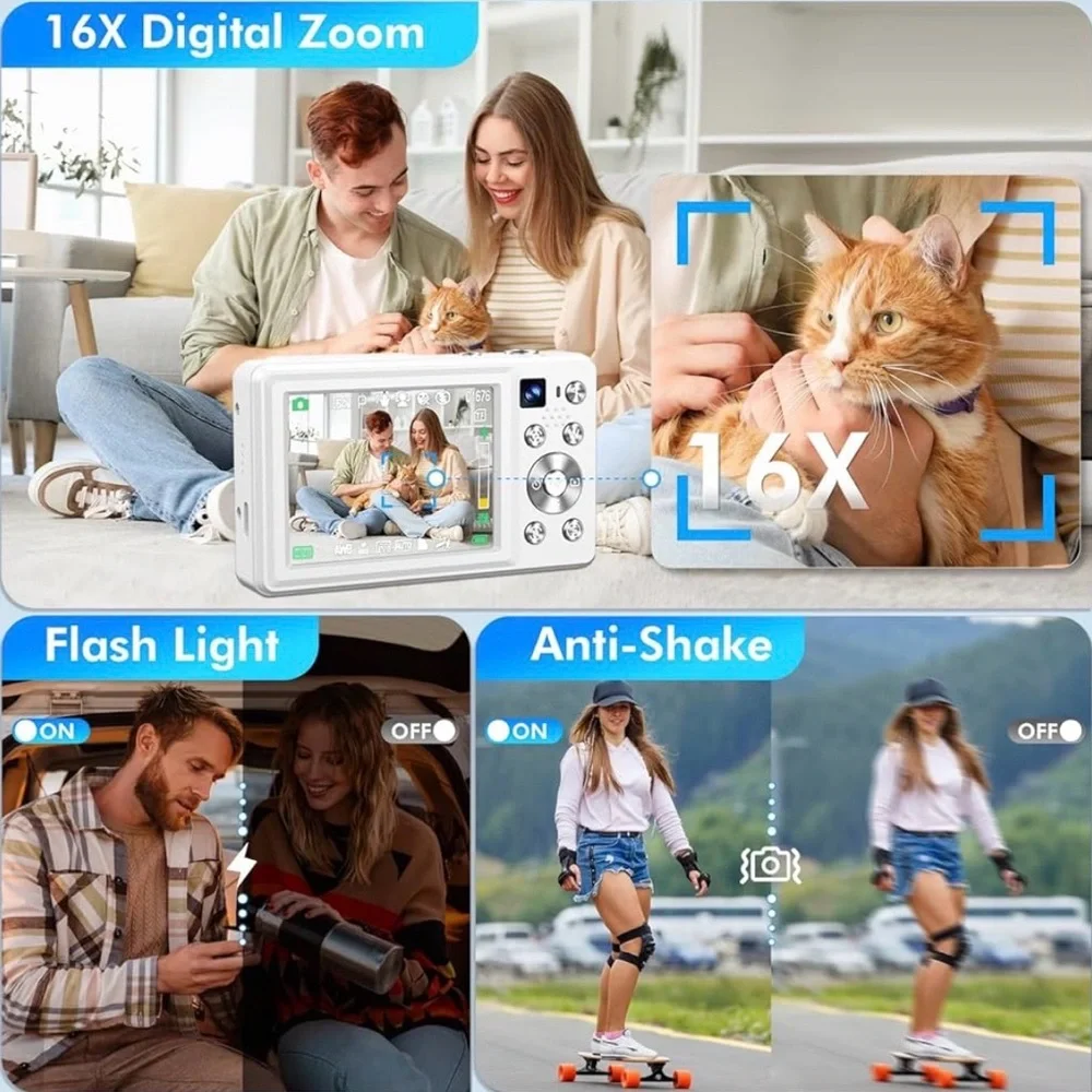 White 4K Compact Digital Camera with LCD Display